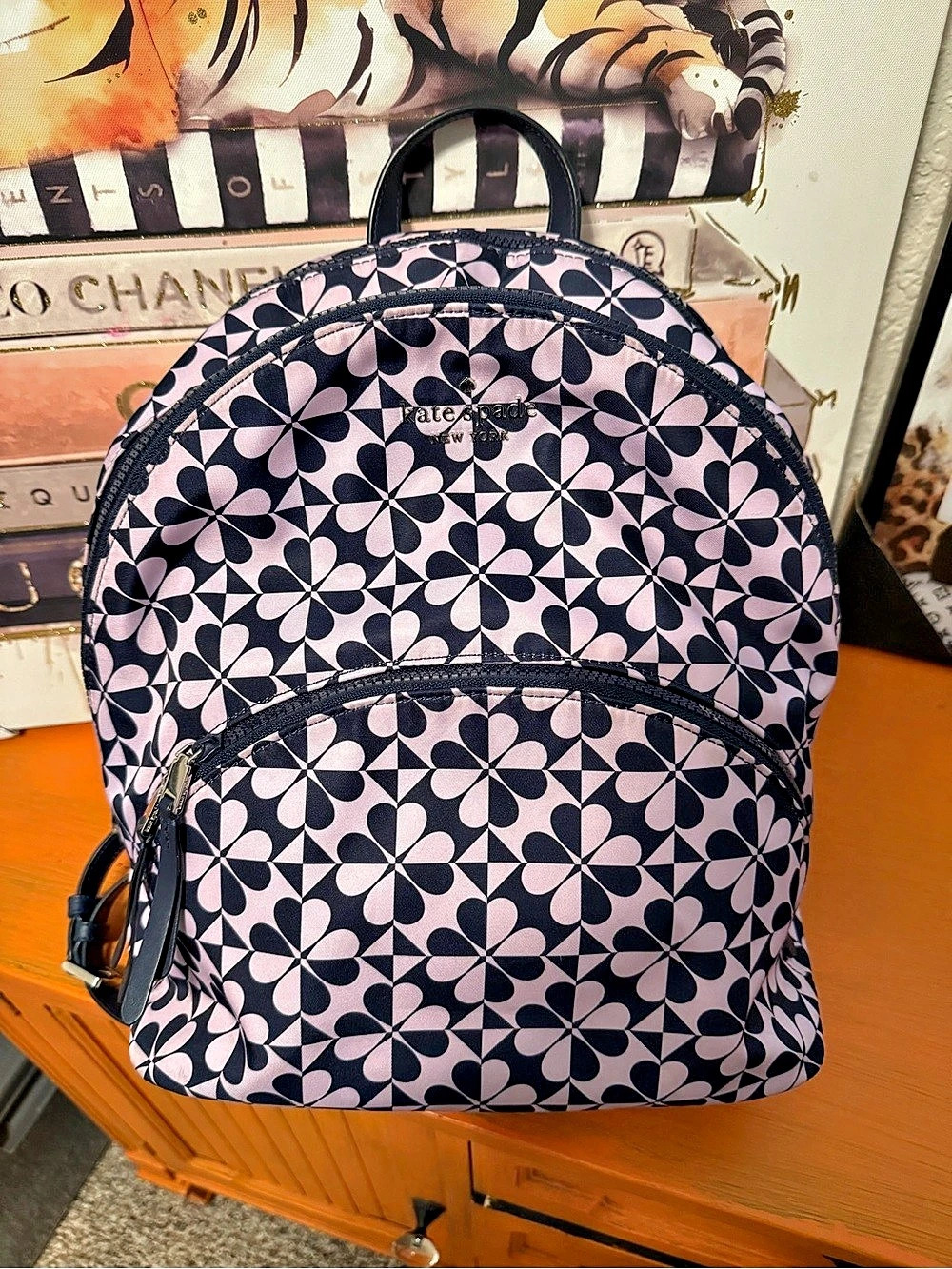 Kate Spade Karissa Large Nylon Clover Geometric Backpack EUC